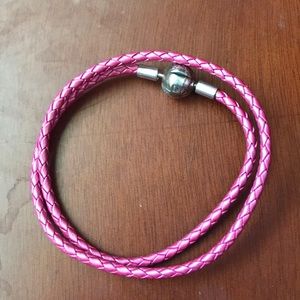 Pandora Honeysuckle Pink Leather Charm Bracelet